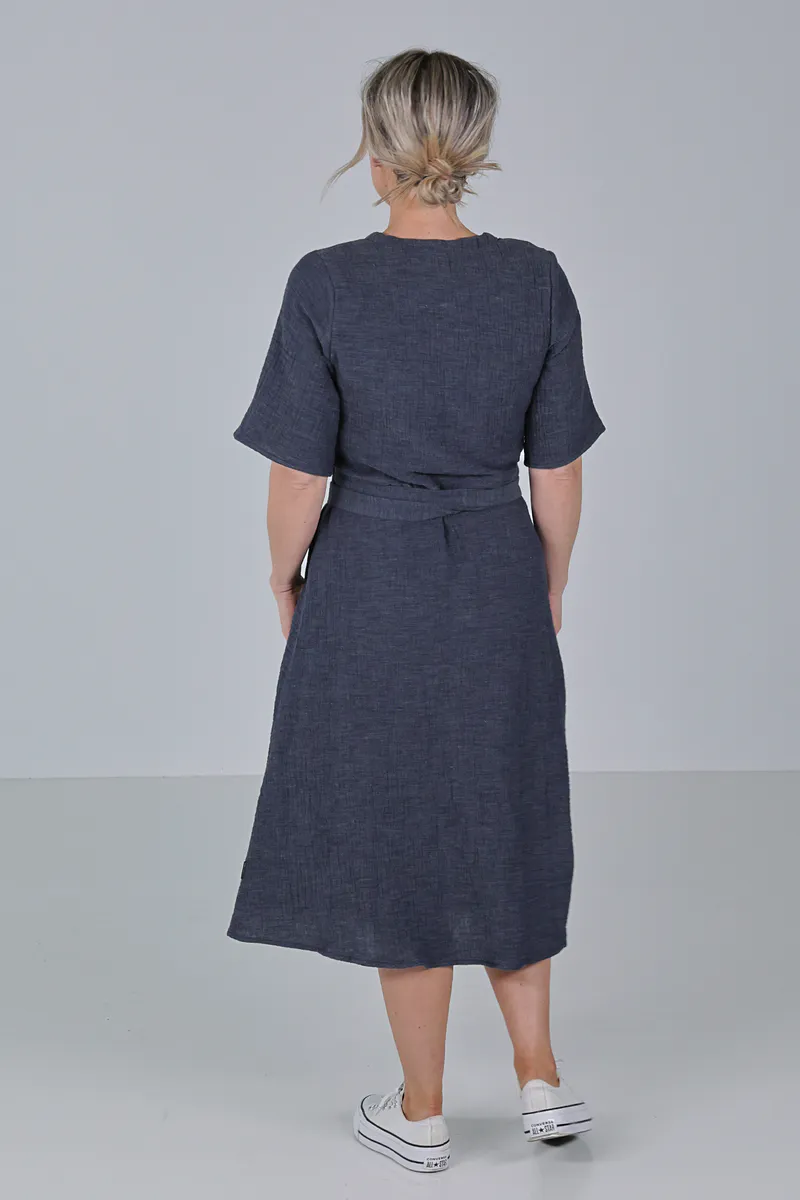 Siw navy melange omslagskjole 