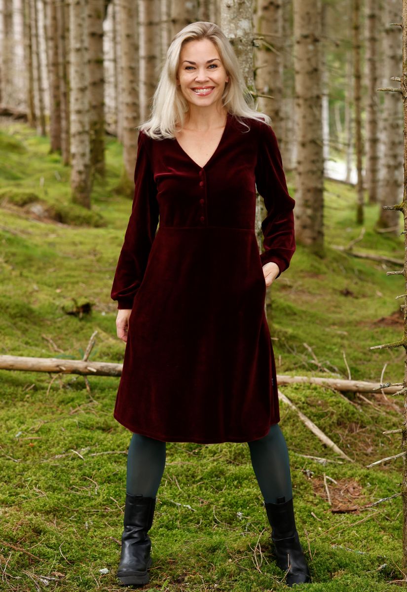 Janka burgunder velurkjole
