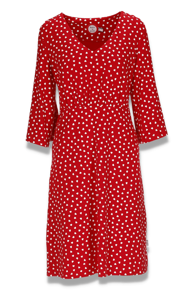 Camilla rød og hvit hjertekjole