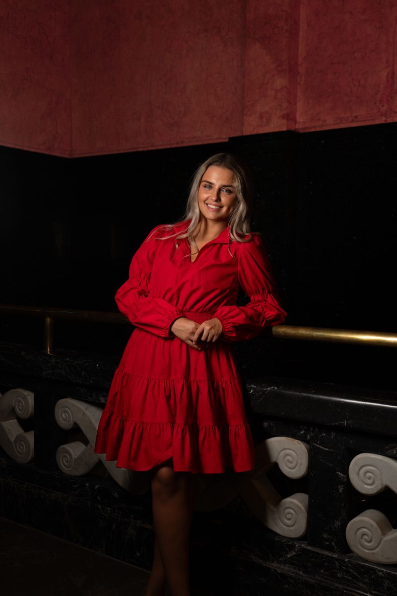 Angie rød poplin kjole