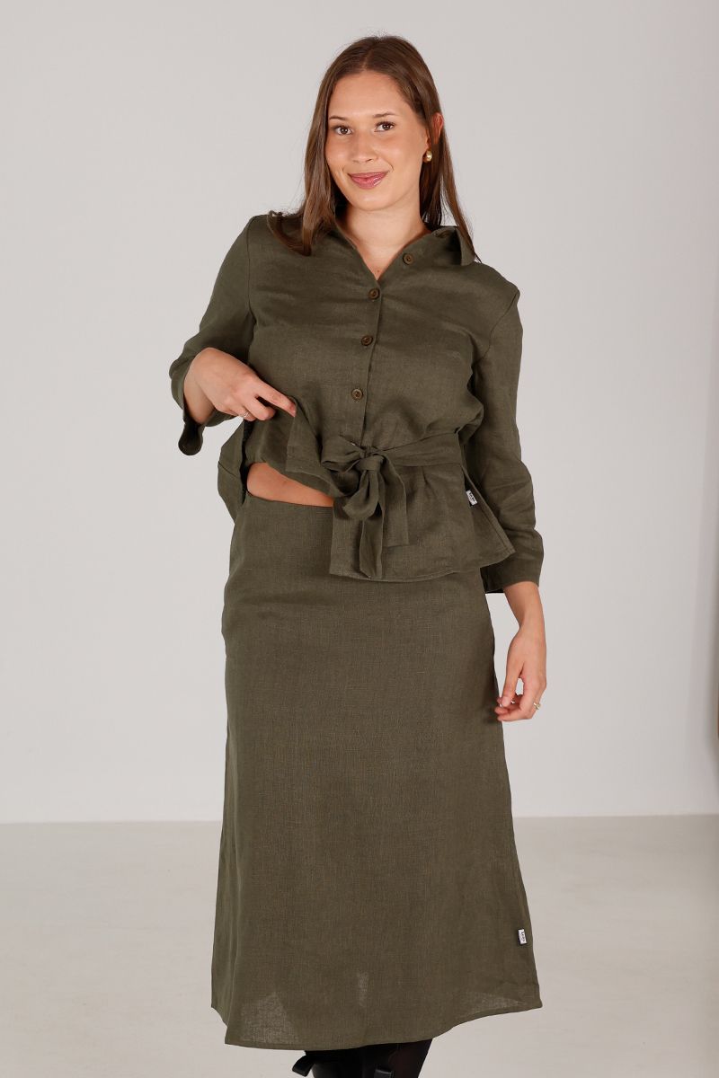 Agata skjørt i khaki grønne lin