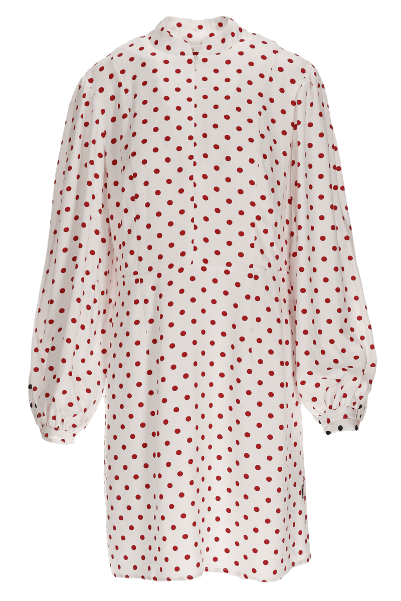 Trazy hvit og rød polkadot kjole