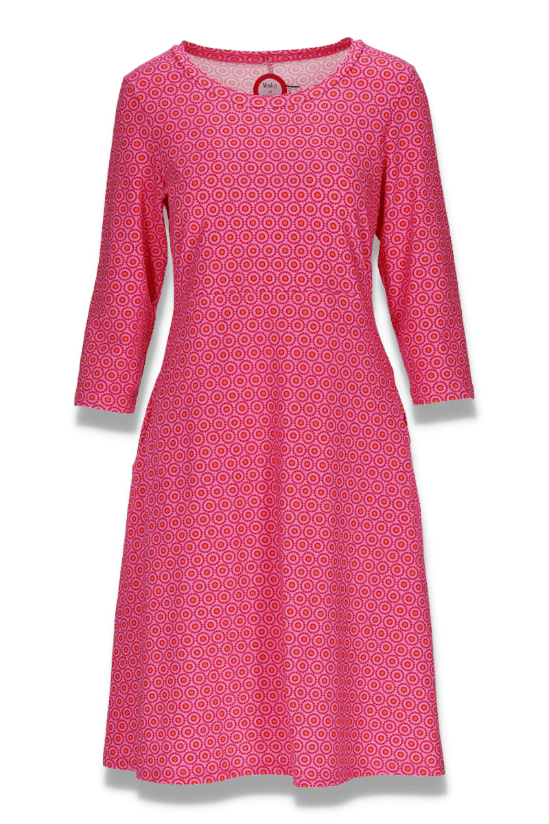 Sonja rød og rosa mønstret kjole
